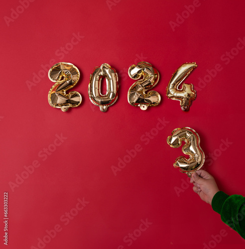 Gilded Beginnings, Embracing 2023 with Golden Foil Numbers on Red