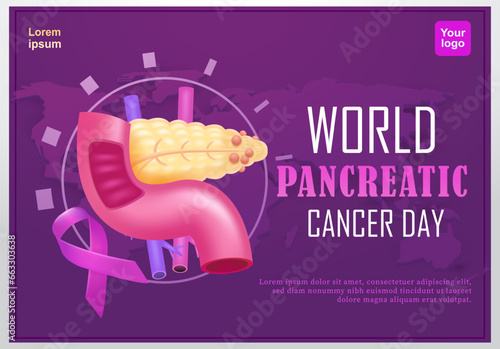 World Pancreatic Cancer Day, Pancreatic cancer and ribbon element. 3d vector, suitable for education, health and campaigns