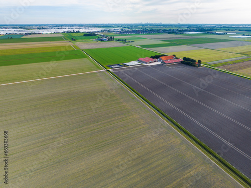 Aerial view of countryside with cropland and farm, polder De Wilde Veenen, Moerkapelle, Zuid-Holland, Netherlands. photo