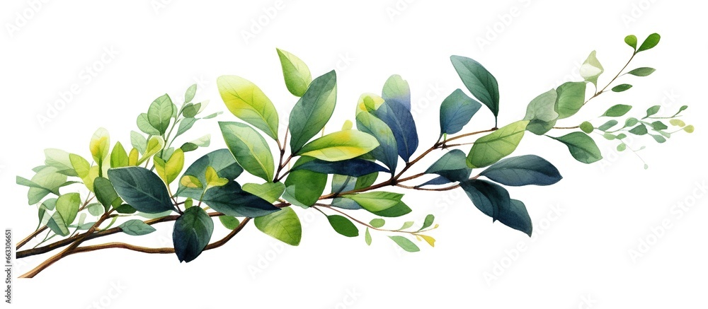 tropical watercolor herbal branch with leaves Cards - obrazy, fototapety, plakaty 