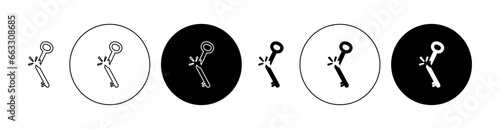 Broken key icon set in black filled and outlined style.