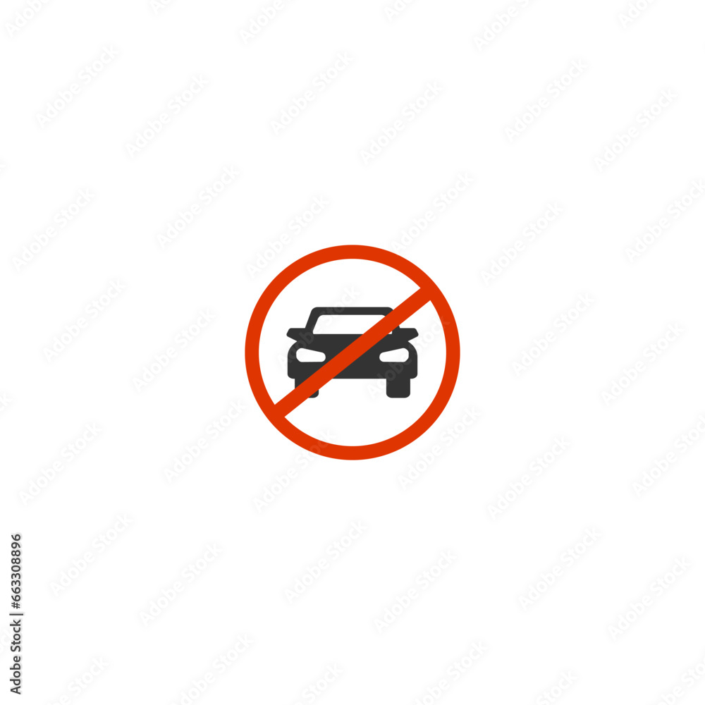 No vehicles allowed sign in red and black, Crossed out silhouette of a car. Vector icon No vehicles allowed sign in red and black, Crossed out silhouette of a car. Vector icon