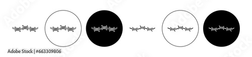 Barbed wire icon set in black color. Fence barbwire wire vector icon for ui designs.