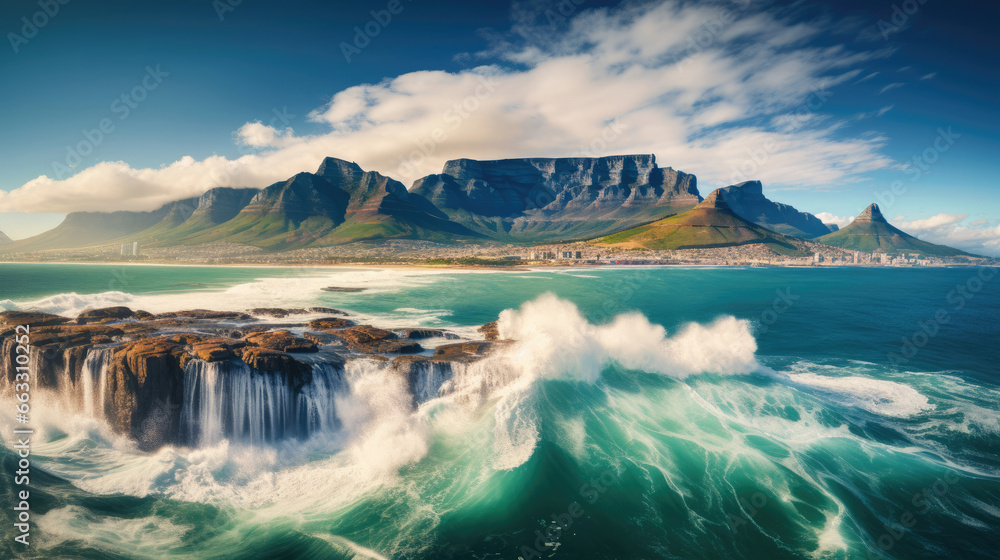 Dramatic Coastline with Table Mountain in the Background