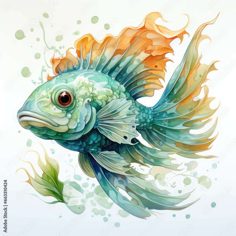 Obraz premium watercolor Tilapia dragon Teaclipart, Generative Ai