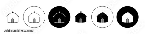 Mud hut icon set. Rural african huts icon in black color for ui designs. photo