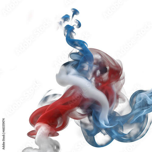 Blue, red and white smoke on a transparent background.
