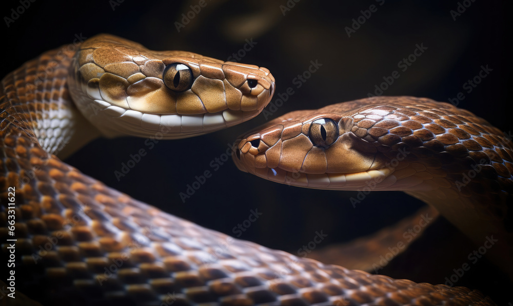 Obraz premium Two snakes facing each others. Closeup wildlife photography