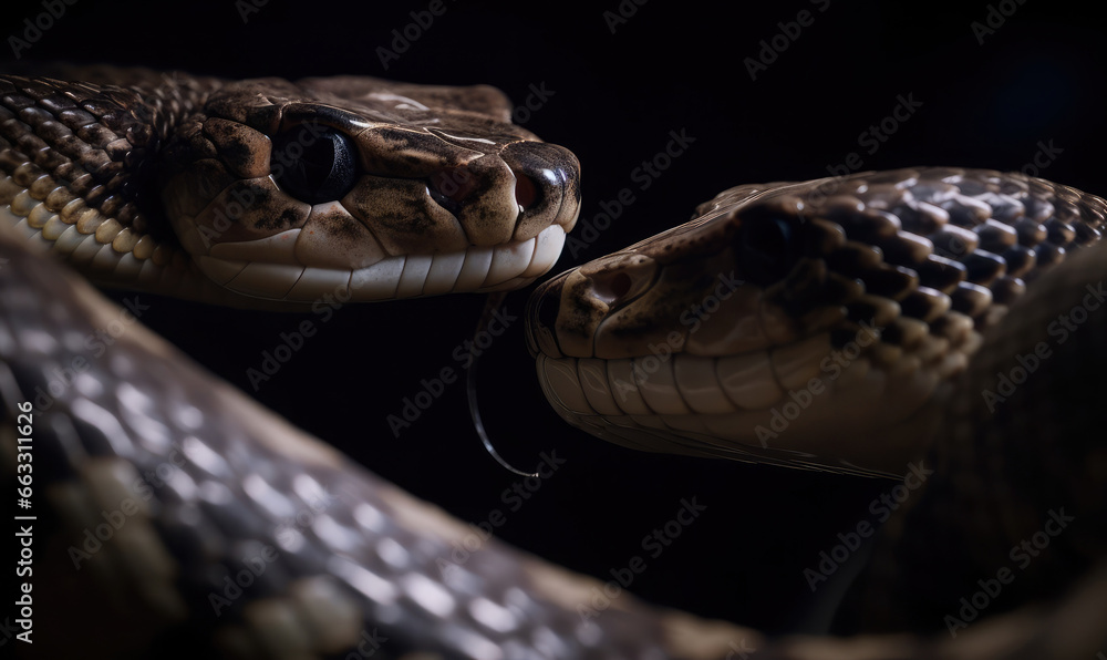 Fototapeta premium Two snakes interwinding with each others. Closeup view 