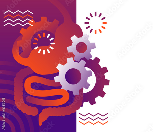 Digestive abstract banner - stomach and gears