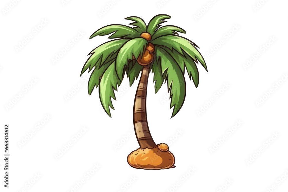 Fototapeta premium Coconut tree for cartoon style on transparent background.