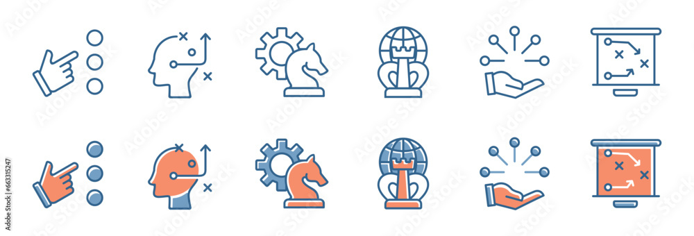 teamwork leadership decision for mission action plan icon set objective target strategy implementation option vector illustration outline for web and app - obrazy, fototapety, plakaty 