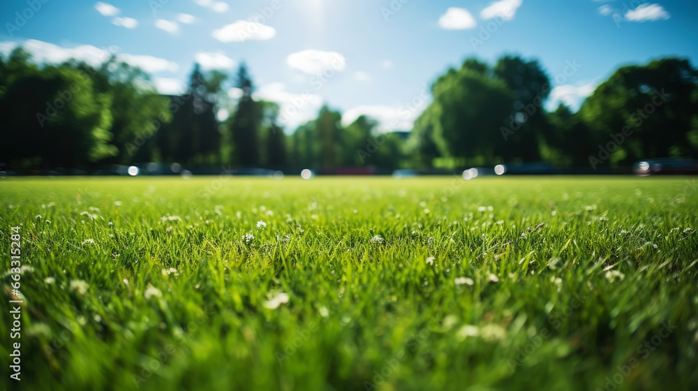 Green grass in soccer/football stadium. Generative AI Green grass in soccer/football stadium. Generative AI