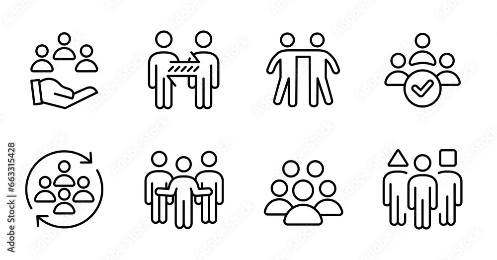 teamwork human resource management outline icon set people social network business partnership vector illustration for web and app - obrazy, fototapety, plakaty 