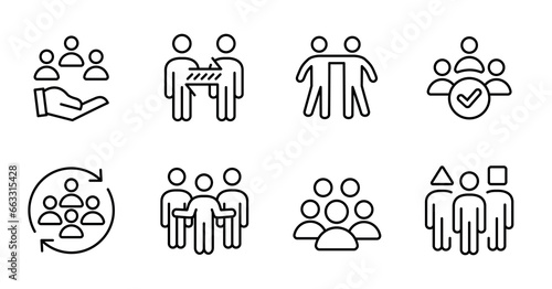 teamwork human resource management outline icon set people social network business partnership vector illustration for web and app