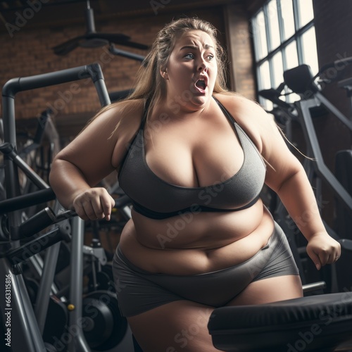 A woman with excess weight working out at the gym