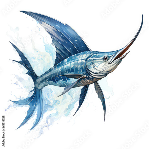 watercolor Swordfish dragon full clipart, Generative Ai © creativeproartist