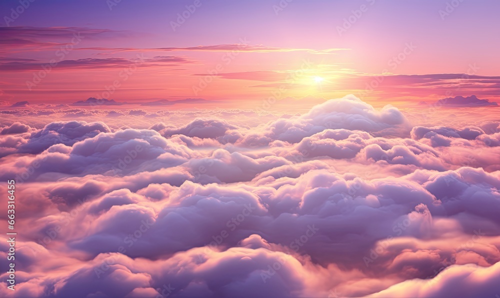 beautiful clouds with a lovely sunset, colorful and realistic aerial view. Generative AI beautiful clouds with a lovely sunset, colorful and realistic aerial view. Generative AI