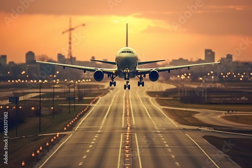 Airplane departs airport. Generative AI