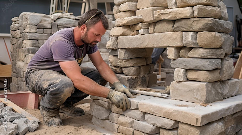 Fireplace construction, stonework mastery, artisanal craftsmanship, cozy ambiance, timeless beauty. Generated by AI Fireplace construction, stonework mastery, artisanal craftsmanship, cozy ambiance, timeless beauty. Generated by AI