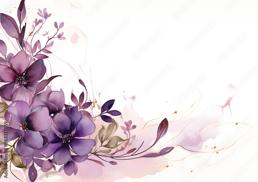 a painting of purple flowers on a white background. Abstract Violet foliage background with negative space for copy. a painting of purple flowers on a white background. Abstract Violet foliage background with negative space for copy.