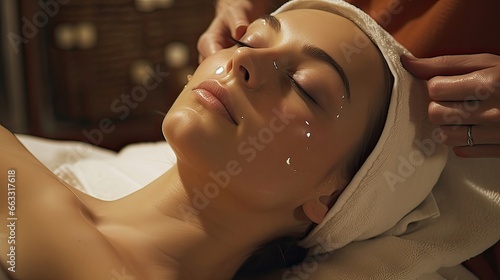 An experienced spa therapist skillfully providing a rejuvenating facial treatment. Spa expertise, facial rejuvenation, experienced therapist, skin refreshment, soothing rejuvenation. Generated by AI