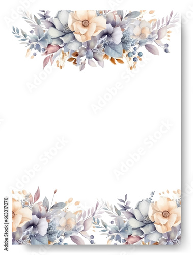 Wedding invitation frame set, flowers, leaves, mess and watercolor minimal vector. Sketched wreath, nude anemone floral, herbs garland.