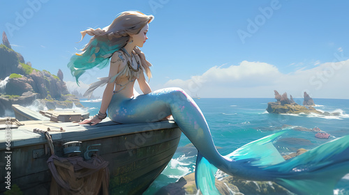 beautiful anime artwork of a mermaid waiting of the return of her great love