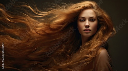 A woman showcases her luscious, shiny mane of long hair. Hair beauty, natural shine, long locks, hair care, radiant tresses, beauty enhancement, stunning hair. Generated by AI