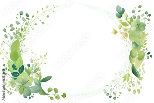Wallpaper Mural a circular frame with green leaves and flowers. Abstract Lime color foliage background with negative space for copy. Torontodigital.ca