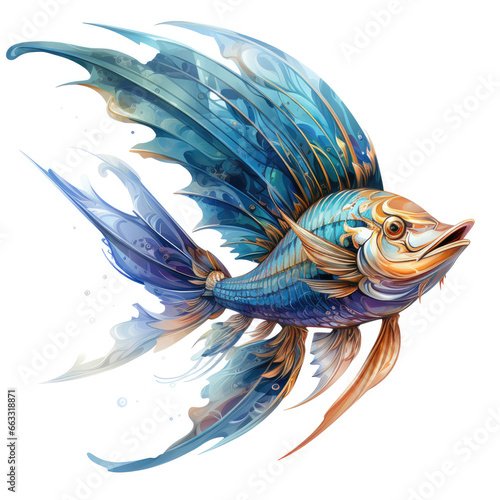 watercolor Swordfish dragon full clipart, Generative Ai © creativeproartist