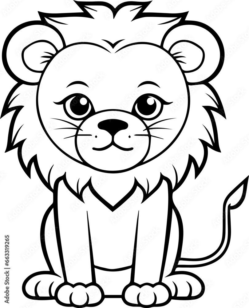 Coloring book, illustration of a Lion, kawaii style, line drawing, Lion Coloring book, illustration of a Lion, kawaii style, line drawing, Lion