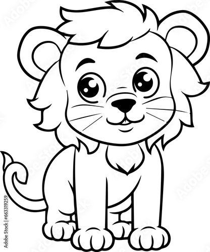 Coloring book  illustration of a Lion  kawaii style  line drawing  Lion