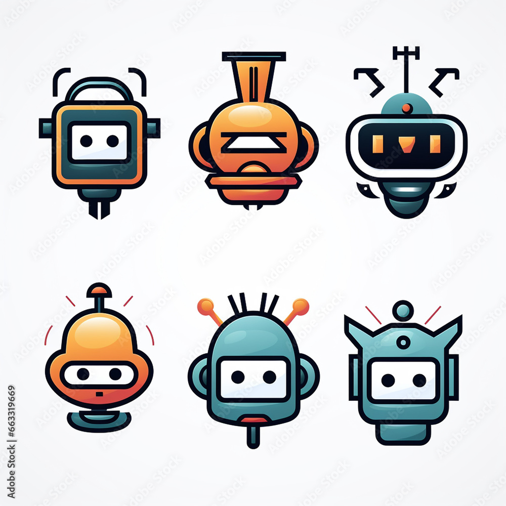 Set of cute robots with different emotions. Vector illustration in cartoon style. Set of cute robots with different emotions. Vector illustration in cartoon style.