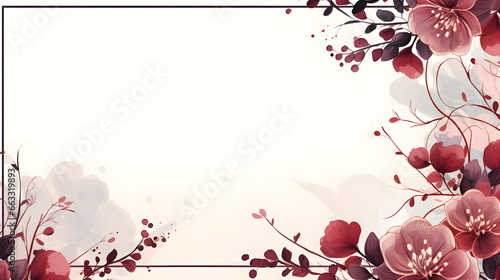 a floral background with red flowers and leaves. Abstract Maroon foliage background with negative space for copy. photo