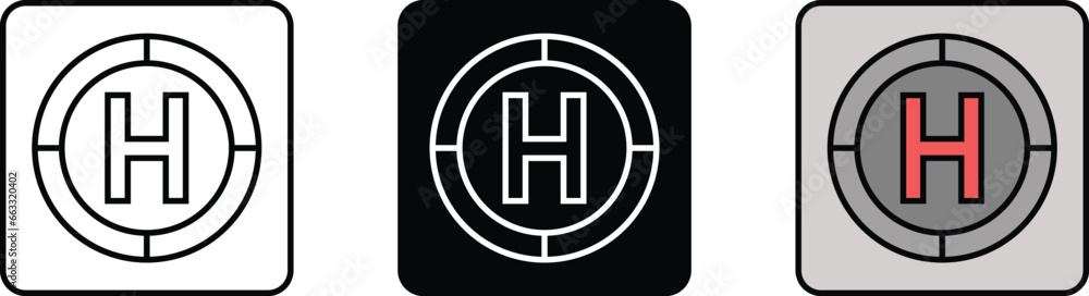 Helipad Icons collection lined, isolated and colored version. Vector Illustration Helipad Icons collection lined, isolated and colored version. Vector Illustration