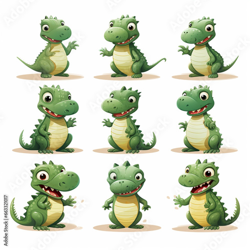 Cute baby crocodiles set. Vector illustration isolated on white background.