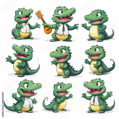 Cute baby crocodiles set. Vector illustration isolated on white background.
