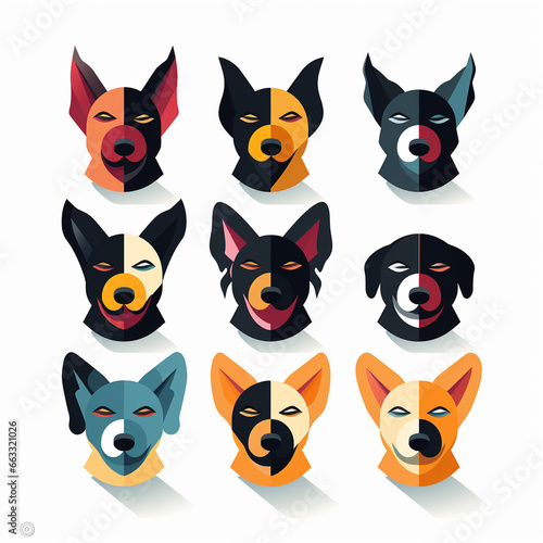 Set of dog heads. Different breeds of dogs. Vector illustration.