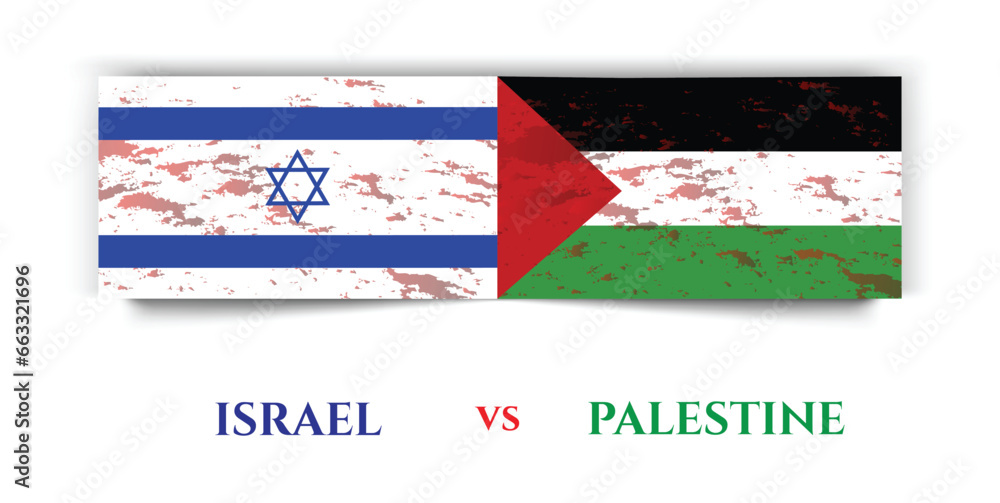 Palestine vs israel flags war, isolated on a white background, vector illustration
