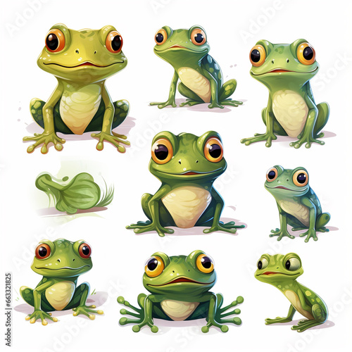Frogs set. Cute cartoon character. Vector illustration.