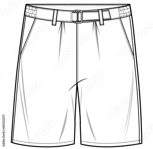 mens resort shorts flat sketch vector illustration technical cad drawing template
