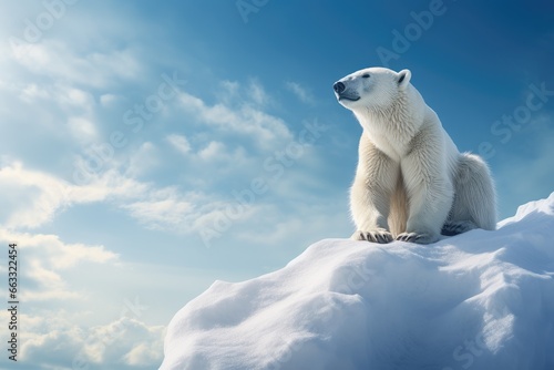 Polar bear on ice floe in arctic sea. Wildlife nature. Melting iceberg and global warming. Climate change concept