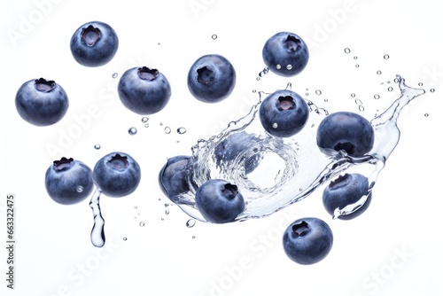 Sweet  blueberries bobbing in clear water. Macro photography of delicious  blue berries. Healthy and refreshing summer treat.