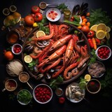 Seafood and vegetables on the table