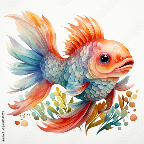 watercolor funny fish dragon full clipart, Generative Ai © creativeproartist