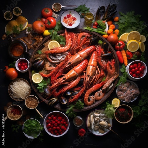 Seafood and vegetables on the table