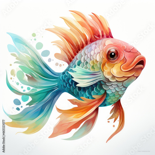 watercolor funny fish dragon full clipart, Generative Ai