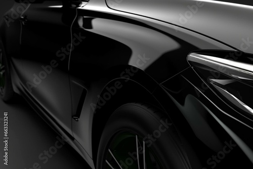 Closeup of car body being wrapped with glossy black film. Copy space available. 3D render. Generative AI © Zephyrine