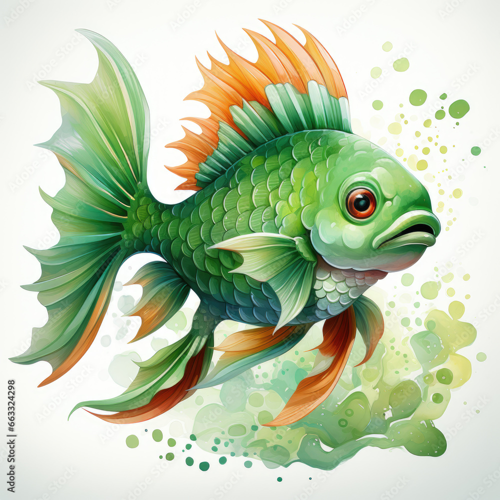 Fototapeta premium watercolor funny fish dragon full clipart, Generative Ai